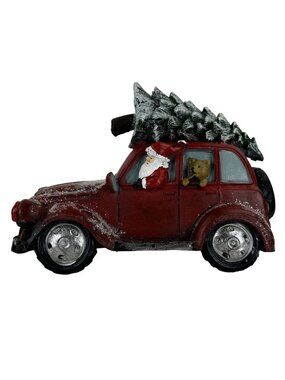 Classic Model Car Santa Christmas Tree Bear Red Figurine Light-Up Headlights 9"